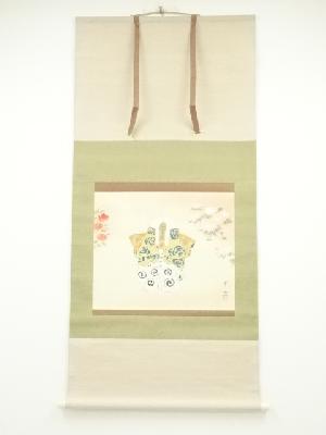 三宅凰白筆　石橋　能絵　肉筆絹本掛軸（川越篁治識箱・二重箱）